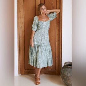 Elf Bali Handmade Floral Lilit Midi Dress in Green Size 3XL